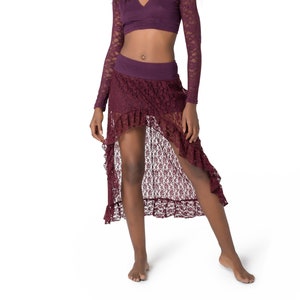 Unique Mini Maxi Asymmetrical Lace Skirt for Women | Gypsystyle Clothing for Burning Man Festivals, Tribal Fusion Bellydance and Salsa