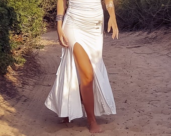 Long Skirt for Women, White Skirt, Belly Dance skirt, Maxi Skirt with Slit, Boho Fashion, Salsa Skirt, Flowing Skirt, Festival Clothes Women