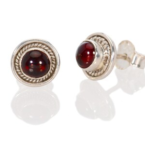 Sterling Silver Gemstone Stud Earrings, Everyday Stud Earrings, Sterling Silver Garnet Earrings, Maroon Studs, Sterling Silver Boho Earrings