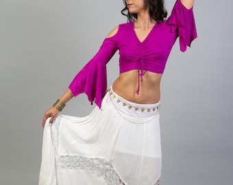 Gonna lunga da donna in pizzo bianco stile boho: gonna ampia stile hippie per festival