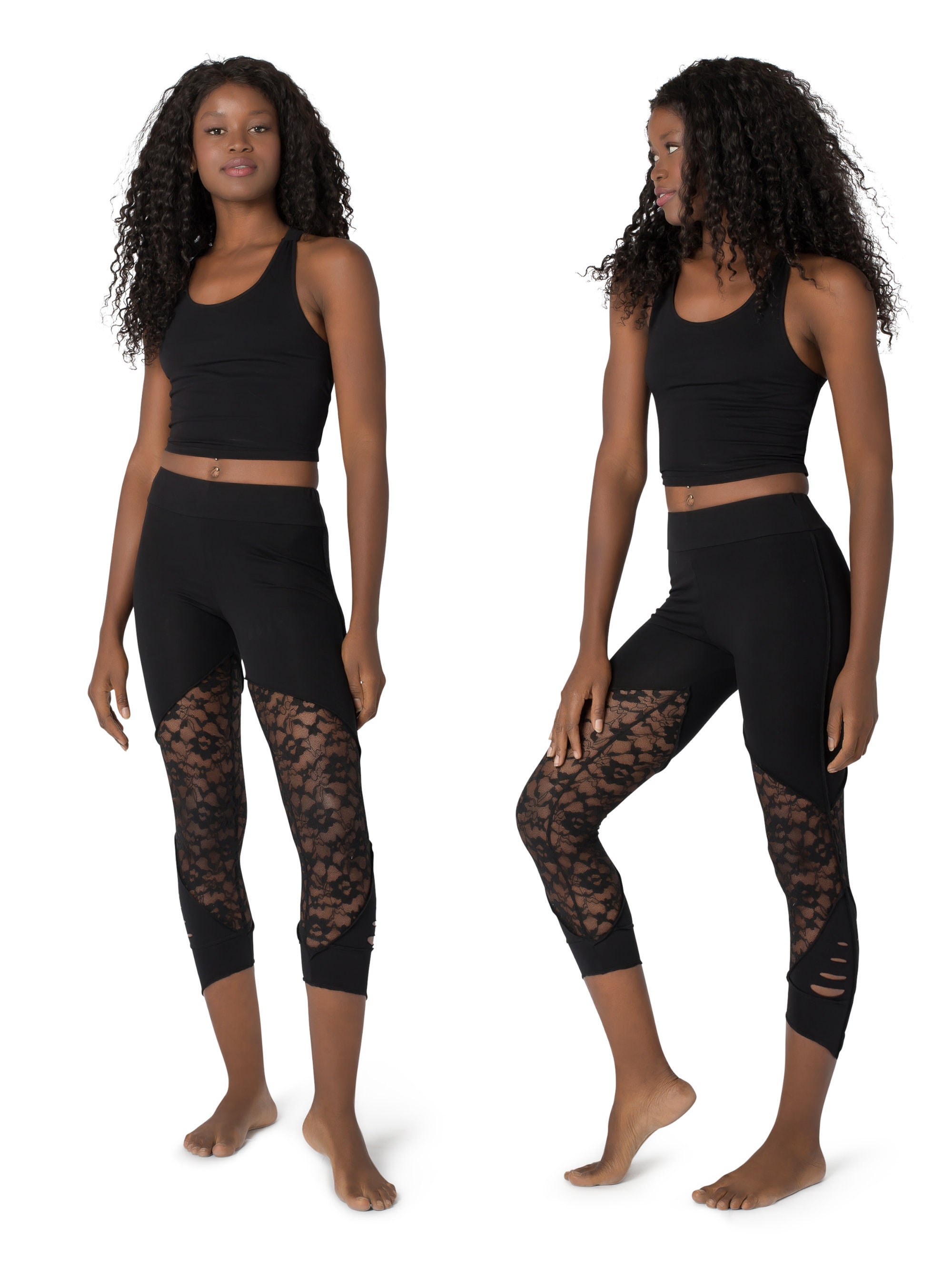 Lululemon Womens Wunder Under 28” Inseam Leggings Yoga Pants Lace Sheer  Black 4