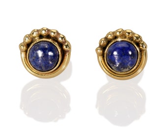 Lapis Lazuli Stud Earrings, Gold Lapis Earrings, Gold Stud Earrings Gemstone, Button Earrings Stud, Gold Post Earrings, Gold Gemstone Stud