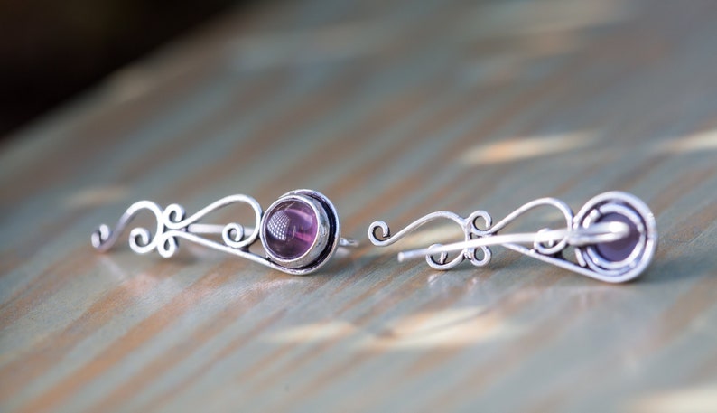 Amethyst Earrings Silver,Celtic Knot Earrings,Crawler Earrings Silver,Boho Gemstone Earrings,Tribal Earrings Silver,Climbing Earrings Silver