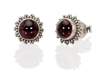 Orecchini a perno in argento sterling 925 con granato: orecchini con perno in pietra preziosa boho