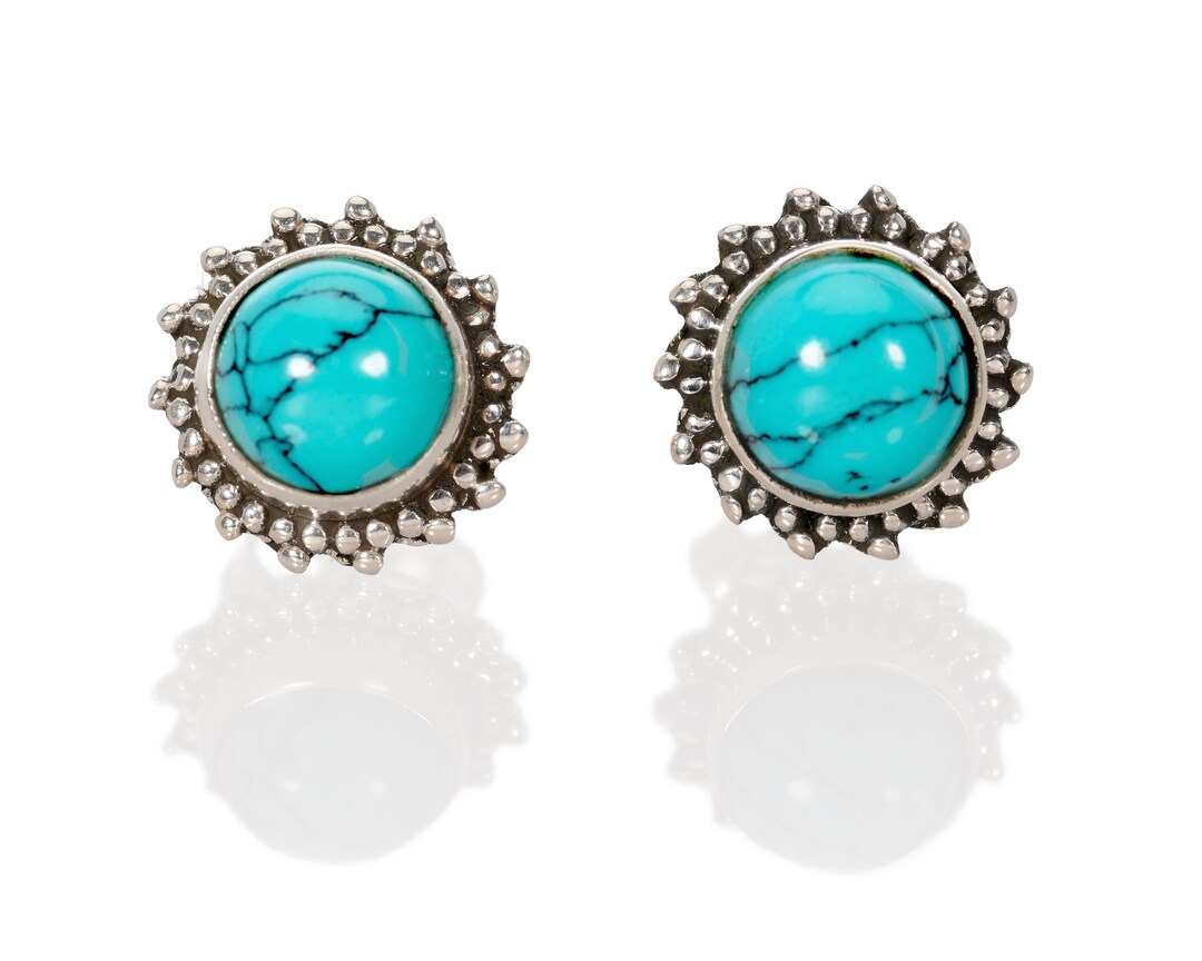 Turquoise Post Earrings, Sterling Silver Gem Stone Stud Earrings
