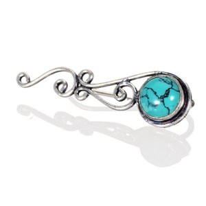 Turquoise Ear Climber, Silver Ear Cuff, Gift for Her, Boho Jewelry, Stocking Stuffer, Ear Crawler, Ear Sweeps, Ear Jacket, Celtic Climber