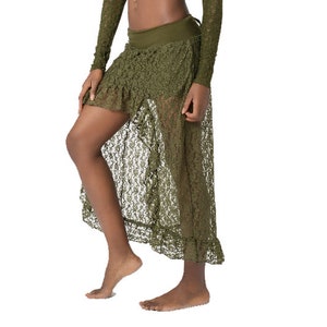 Skirt for Women, Green Lace Skirt, Festival Clothing, Asymmetrical Skirt, Summer Fashion, Tribal Fusion, Belly Dance Skirt, Pixie Skirt
