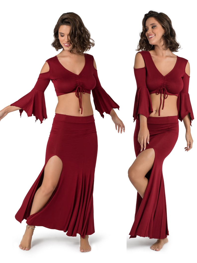 Boho Maxi Skirt, Long Skirt for Women, Red Skirt, Slit Skirt, Bellydance skirt, Maxi Skirt with Slit, Flowing Skirt, Festival Skirt.