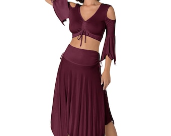 Gonna lunga boho viola: gonna da danza del ventre hippie in viscosa e lycra da donna