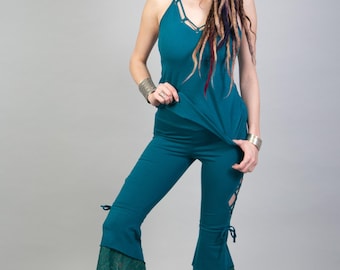 Canotta da donna turchese stile boho con spalline sottili: top estivo in cotone e lycra