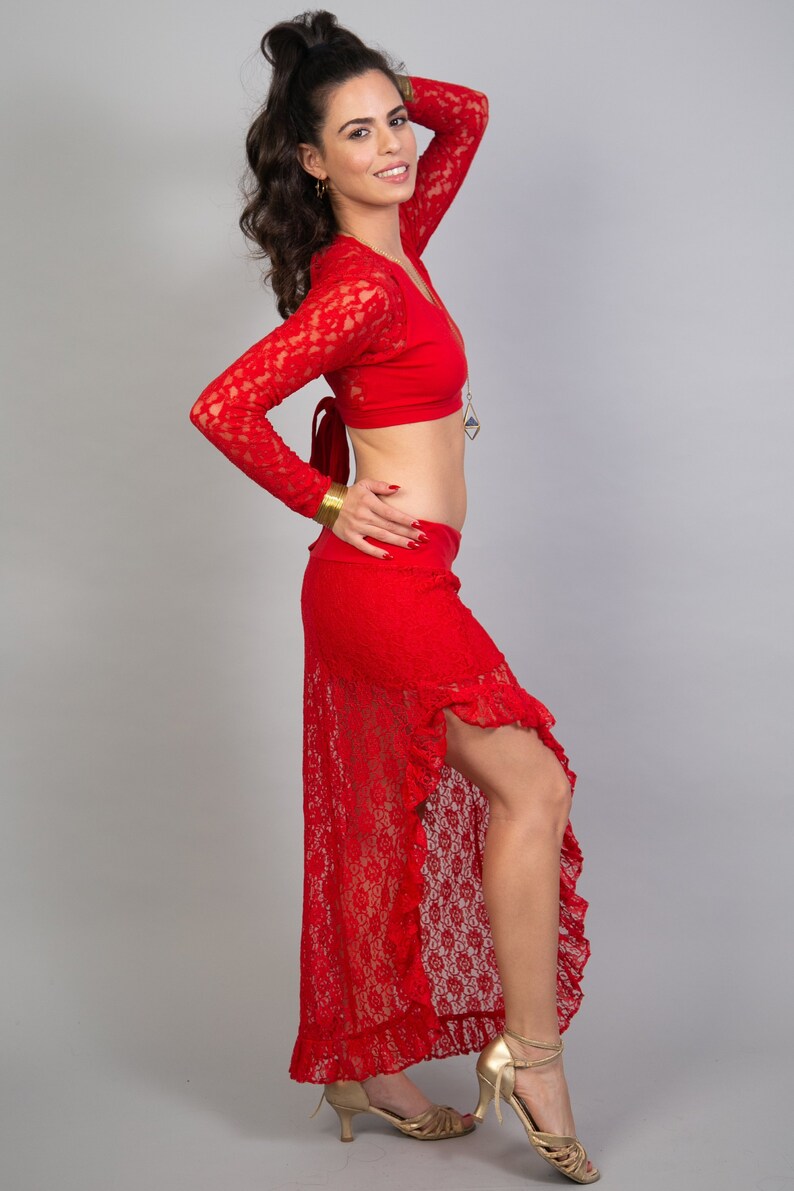 Gypsystyle Clothing for Burning Man Festivals Unique Mini Maxi Asymmetrical Lace Skirt for Women Tribal Fusion Bellydance and Salsa