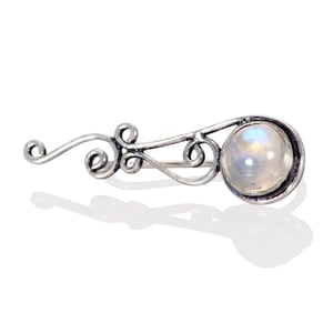Moonstone Ear Climber, Gift for Her, Ear Cuff, Silver Ear Crawler, Gemstone Ear Sweeps, Ear Jacket, Celtic Knots Earring, Festival Wear
