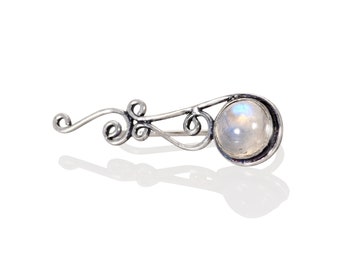 Moonstone Ear Climber, Gift for Her, Ear Cuff, Silver Ear Crawler, Gemstone Ear Sweeps, Ear Jacket, Celtic Knots Earring, Festival Wear