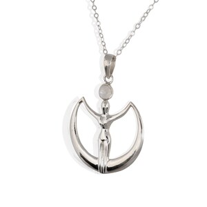 Rainbow Moonstone Goddess  Pendant for Woman | Spiritual and Meaningful Jewelry Gift for Women Sacred Feminine Silver | Wild Women pendant