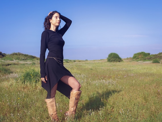 green emerald velvet dress Long sleeve turnover collar solid mini dress main image 0