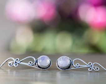 Silver Moonstone Ear Climbers, Celtic Knot Ear Cuff, Ear Crawler, Gemstone Earrings, Jewelry Gift for Her, Bridesmaid Gifts