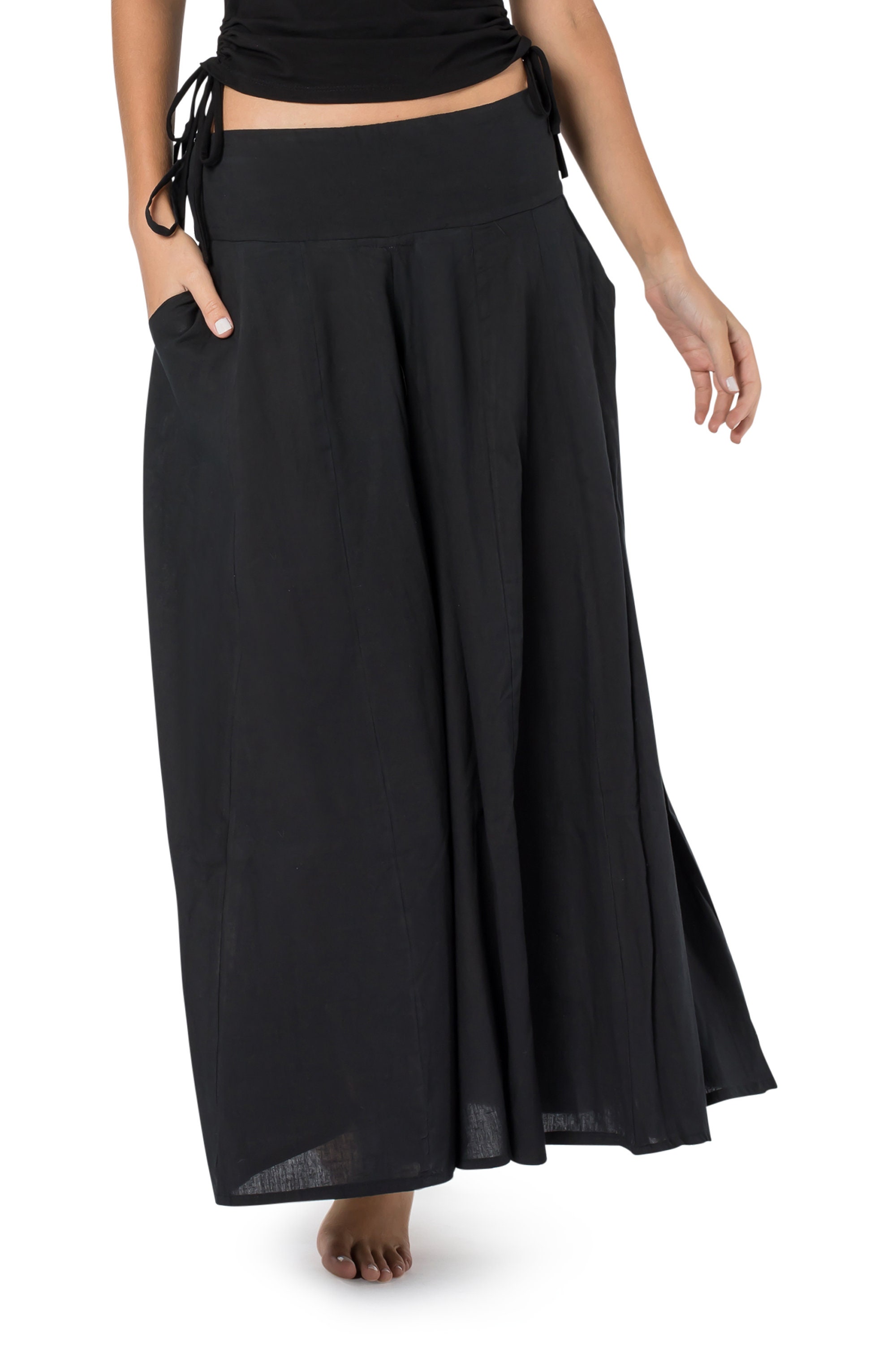【BOHEMIAN SEOUL】FLARE LAYERED SKIRT PANTS Skirt Pants for Women, Black Maxi Pants, Yoga Pants, Loose
