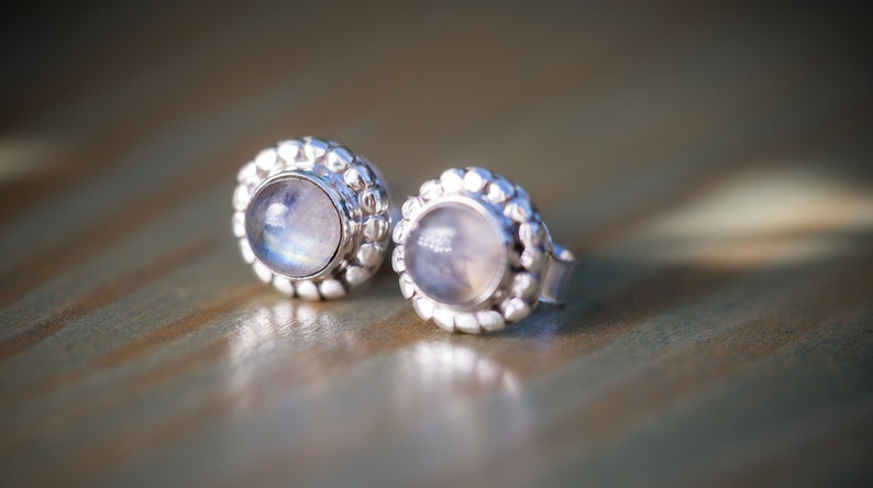 Sterling Silver Post Earrings // Silver Ear Stud // Sterling Silver Studs // Sterling Silver Posts // Gemstone Earring // Black Onyx Earring Moonstone round