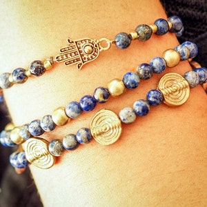 Beaded Bracelet, Hamsa Bracelet, Lapis Lazuli Bracelet, Multi Strand Beaded Bracelet, Blue Gemstone Bracelet, Wrap Bracelets for Women