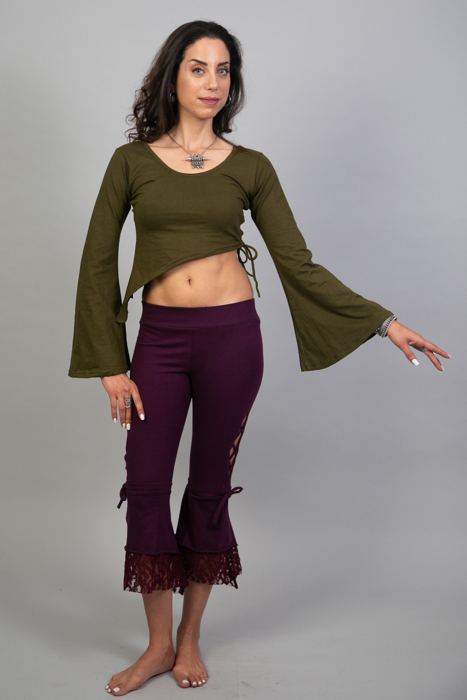 Odeya Asymmetrical Bell Sleeve Crop Top White main image 0