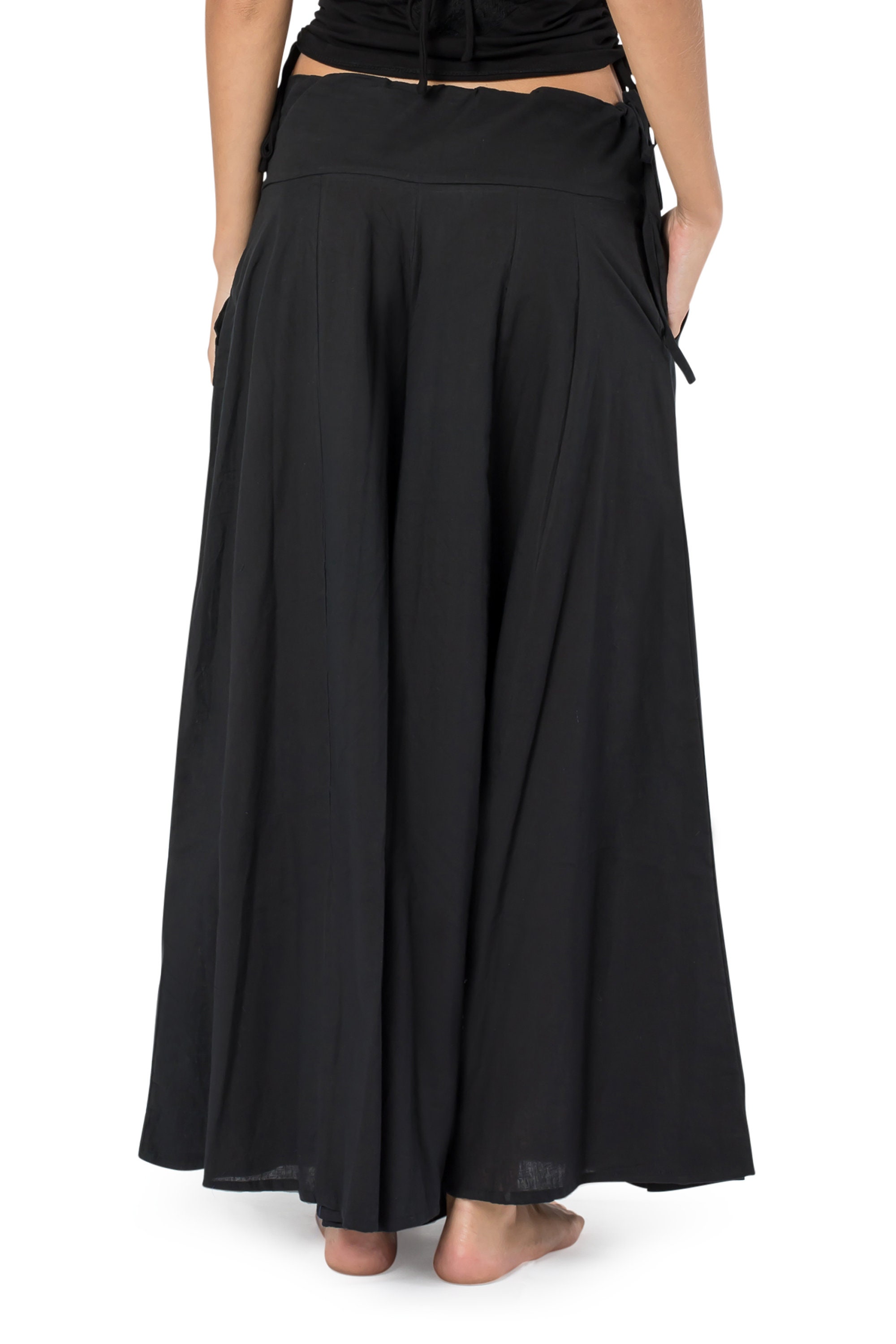 BOHEMSEO☆FLARE LAYERED SKIRT PANTS Skirt Pants for Women, Black Maxi Pants, Yoga Pants, Loose