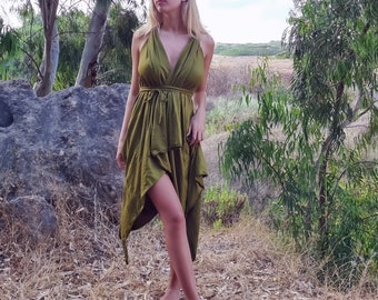 Dress for Women, Wrap Dress, Green Dress, Boho Clothing, One Size Dress, Festival Fashion, V Neck Dress, Goddess Dress, Versatile Dress.