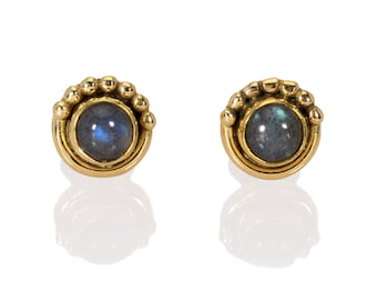 Labradorite Gold Stud Earrings, Button Earrings Stud, Gold Stud Earrings Gemstone,Gold Post Earrings,Round Stud Earrings,Brass Post Earrings