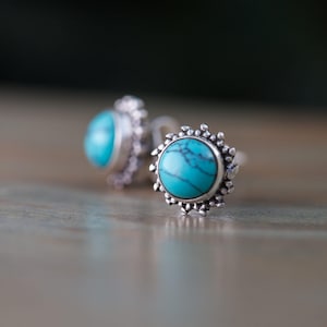 Bohemian Turquoise Stud Earrings, Sterling Silver Boho Chic Post Earrings, Gift for Her, Mom Gift, Anniversary Gift