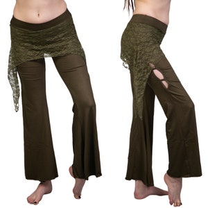 Leggings para festivales, pantalones de danza del vientre, moda bohemia, ropa de yoga, faldas sobre leggings, leggings de encaje, pantalones acampanados, pantalones verdes