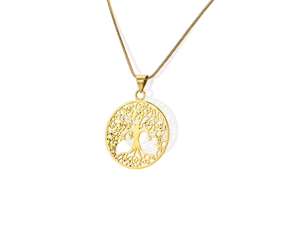 Gold necklace tree shop of life pendant