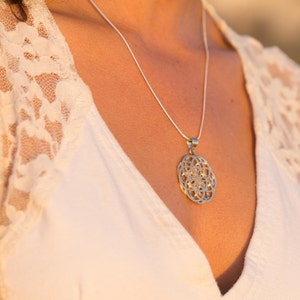 Sterling Silver Necklace, Mandala Necklace, Seed of Life Necklace, Boho Tribal Jewelry, Sacred Geometry Jewelry, Geometric Pendant Necklace.
