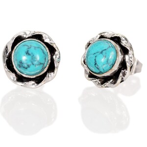 Turquoise Stud Earrings, Turquoise Silver Earrings, Jewelry for Her, Silver Plated Ear Studs, Gemstone Earrings, Turquoise Post Earrings.