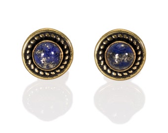 Lapis Lazuli Stud Earrings // Gemstone Stud Earrings // Ear Stud // Post Earrings // Brass Ear Stud // Dainty Earrings // Everyday Earrings