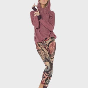 Hoodies for Women, Long Shirt, Boho Wear, Pullover Sweatshirt, Spring Fashion, Yoga Top, Festival Shirt, Cowl Neck Hoodie, Bordeaux Shirt.