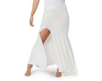 Long White Skirt, Maxi Skirt for Women, Tango Skirt, Belly Dance skirt, Skirt with Slit, Boho Fashion, Salsa Skirt, Boho Festival Clothes.