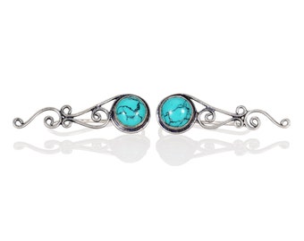 Turkosa krypande örhängen, Turkosa silverklättrare, Turkosa örhängen, Boho smycken, Tribal örhängen, Silver- och turkosa ädelstensörhängen