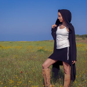 Black Cardigan for Women, Wrap Top, Festival Wear, Boho Sweater, Lightweight Cover Up, Women's Hooded Cardigan, Asymmetrical Top, Rave Top.