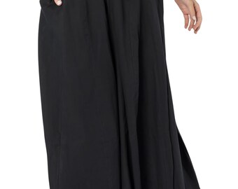 Gonna lunga nera da donna in stile boho: pantaloni a gamba larga in stile giapponese con tasche