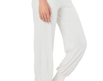 Leggings da yoga harem in viscosa e lycra bianca: pantaloni comodi a vita alta