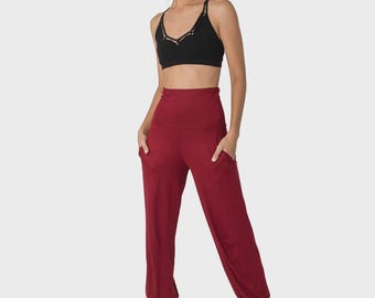 Boho Pants for Women, Harem Pants, Red Leggings, Yoga Pants, Loose Fit, Wide Trousers, Comfy Pants, Pants with Pockets, Balloon Pants.