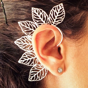 Wrap Earring // Tribal Ear Wrap // Silver Plated Leaf Ear Wrap // Ear Cuff // Ear Climber // Ear Crawler // Ear Jacket // Leaf Ear Cuff