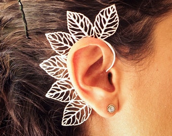 Wrap Earring // Tribal Ear Wrap // Silver Plated Leaf Ear Wrap // Ear Cuff // Ear Climber // Ear Crawler // Ear Jacket // Leaf Ear Cuff
