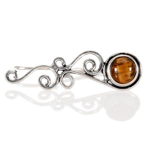 Boho Gemstone Earrings,Tiger Eye Earrings,Boho Crawler Earrings,Tribal Earrings Silver,Climber Earrings Silver Bohemian,Celtic Knot Earrings