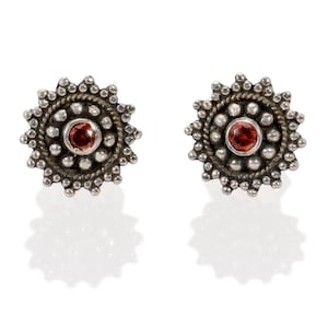 Everyday Stud Earrings,Sterling Silver Gem Stone Stud Earrings,Sterling Silver Garnet Earrings,Sterling Silver Tribal Earrings, Maroon Studs