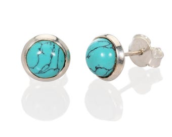 Orecchini a bottone in argento sterling 925 con turchese: gioielli minimalisti con cabochon rotondo