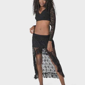 Unique Black Lace Skirt for Women | Mini Maxi Asymmetrical Skirt | Gypsystyle Clothing for Burning Man Festivals, Tribal Fusion Dance & More
