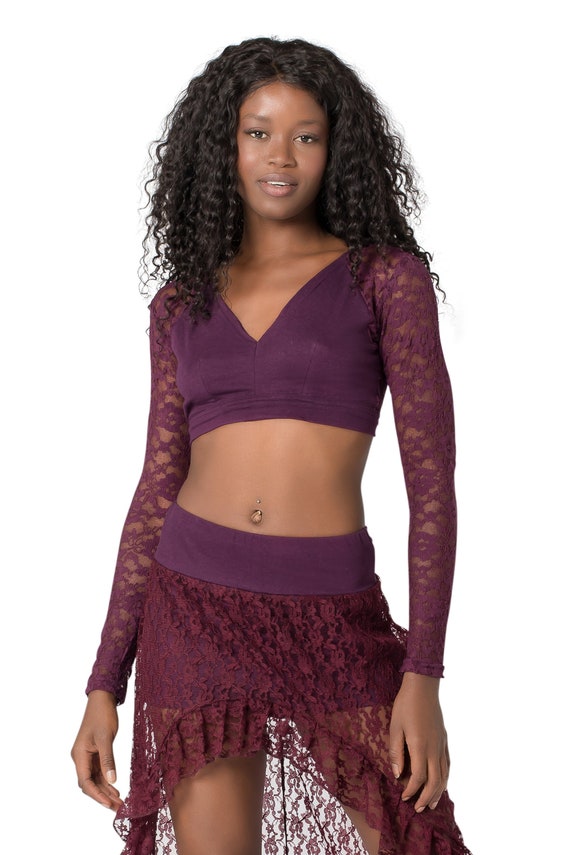 Lace Top Crop Top for Women Festivals Clothes Dancewear for Women Purple Choli Top Long Sleeve Crop Top Belly Dance Boho Lace Top Etsy