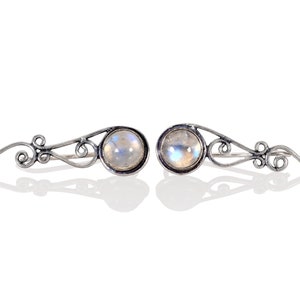 Mondstein Ohr Crawler, Silber Ohr Kletterer, Boho Schmuck, Ohrfeger, Festival Kleidung, Ear Jacket, Geschenk für sie, keltische Knoten Ohrring