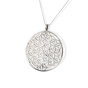 Colgante Flor de la Vida, Colgante Grande de Plata de Ley, Colgante Redondo de Plata, Colgante Grande de Plata de Ley, Colgante Geométrico, Amuleto Curativo