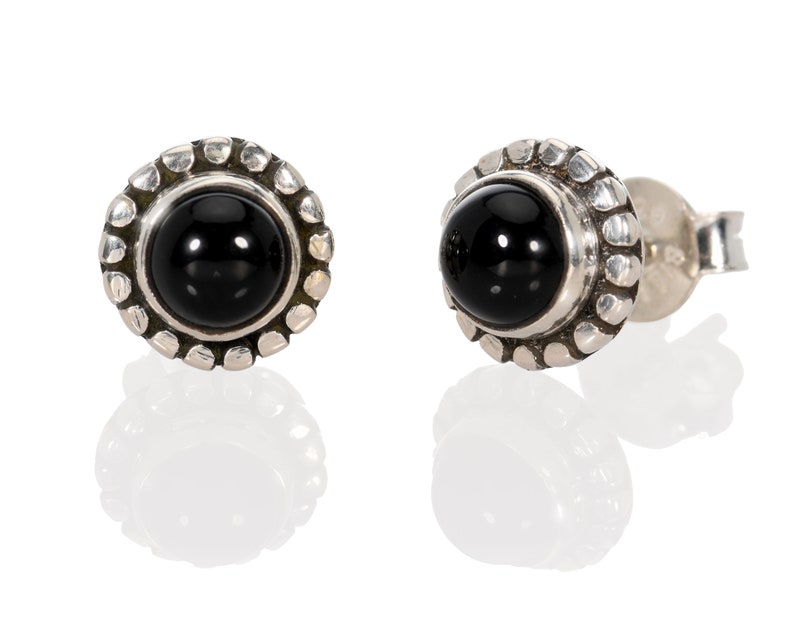 Sterling Silver Post Earrings // Silver Ear Stud // Sterling Silver Studs // Sterling Silver Posts // Gemstone Earring // Black Onyx Earring image 2